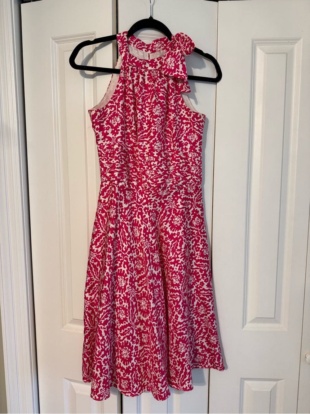 Lilly Pulitzer Pink and White Halter Midi Dress with Neck Bow